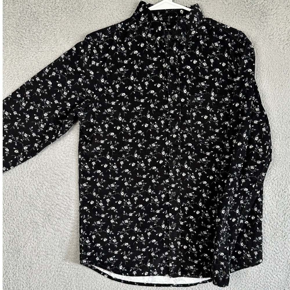 NEW Old Navy Everyday Shirt Mens Small Black Floral Corduroy Button Down Casual